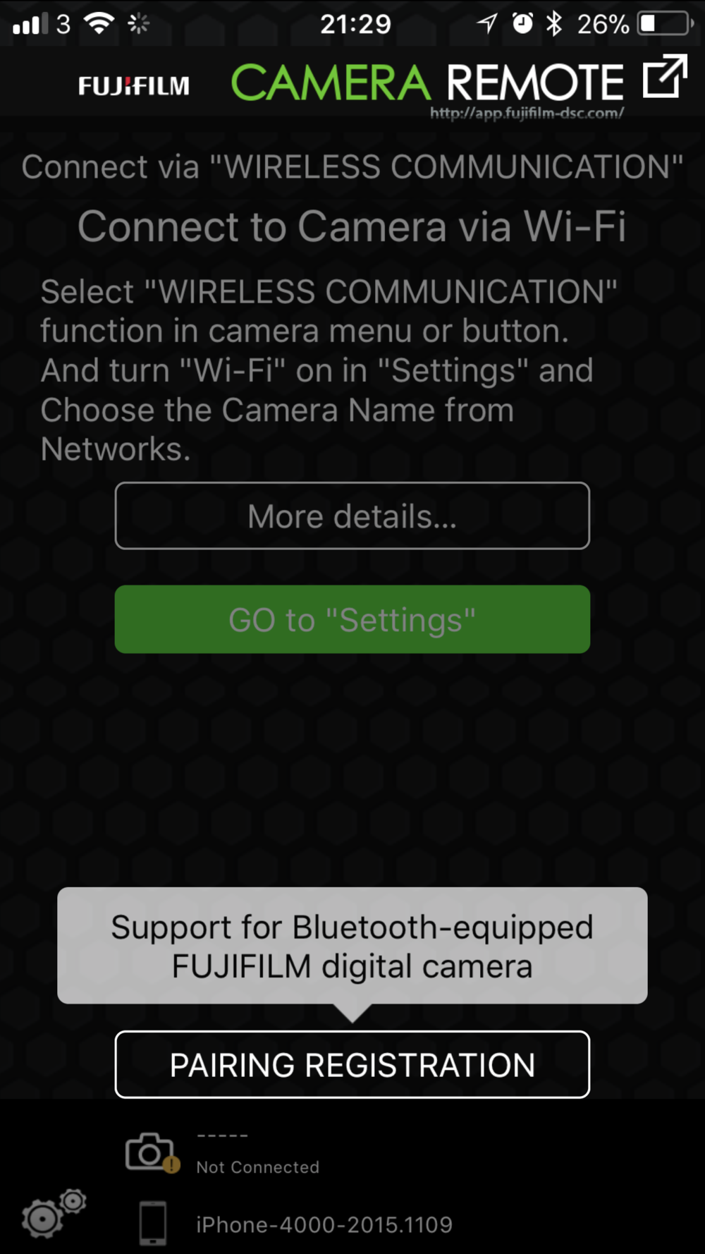 The new Camera Remote app lets you know it supports bluetooth too